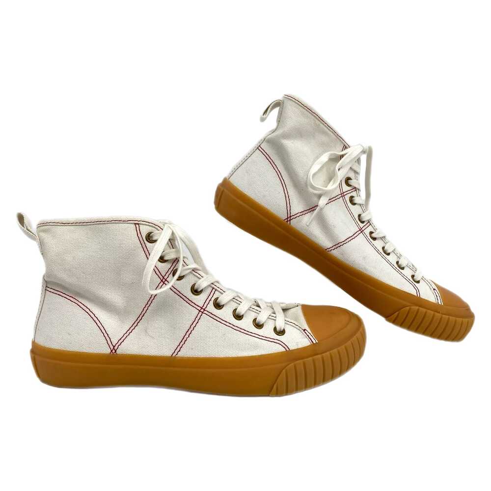 J. Crew White Red Canvas High Top Sneakers | Size 8
